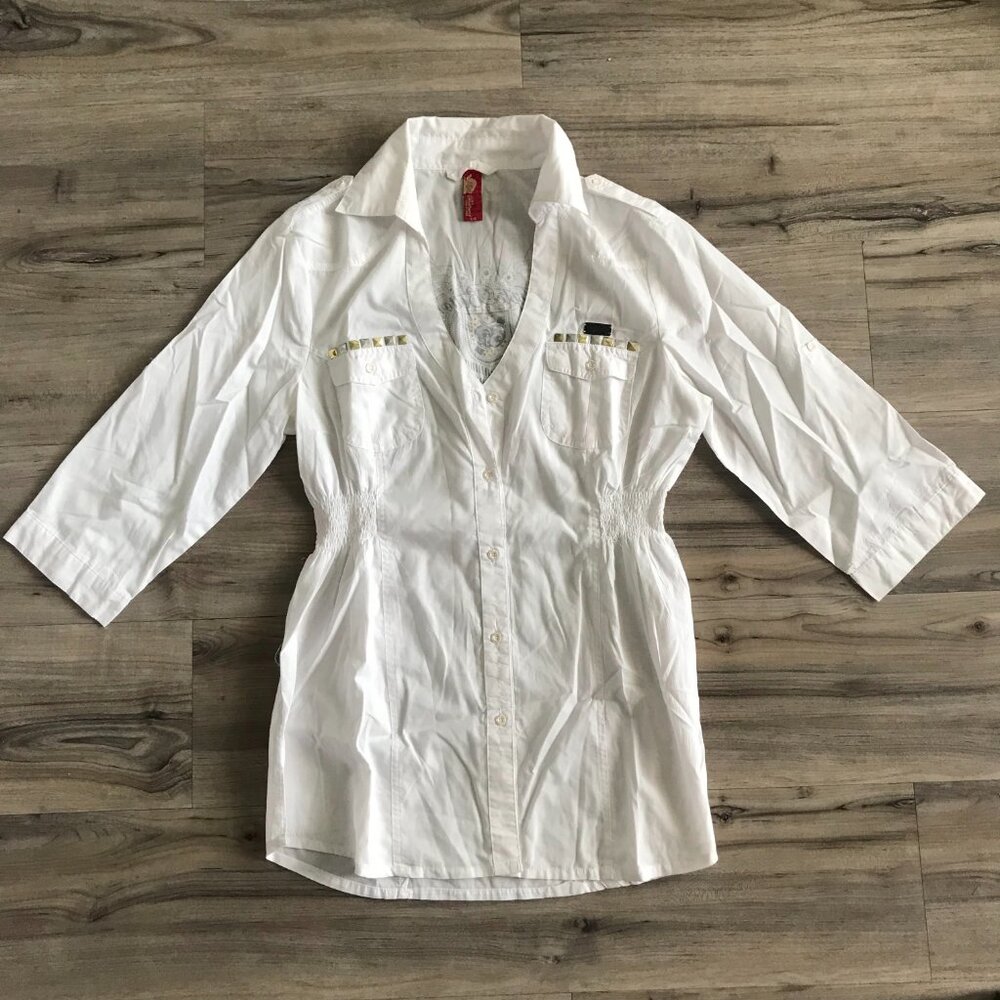 Apple Bottoms Long Sleeve V-neck Blouse White Size L